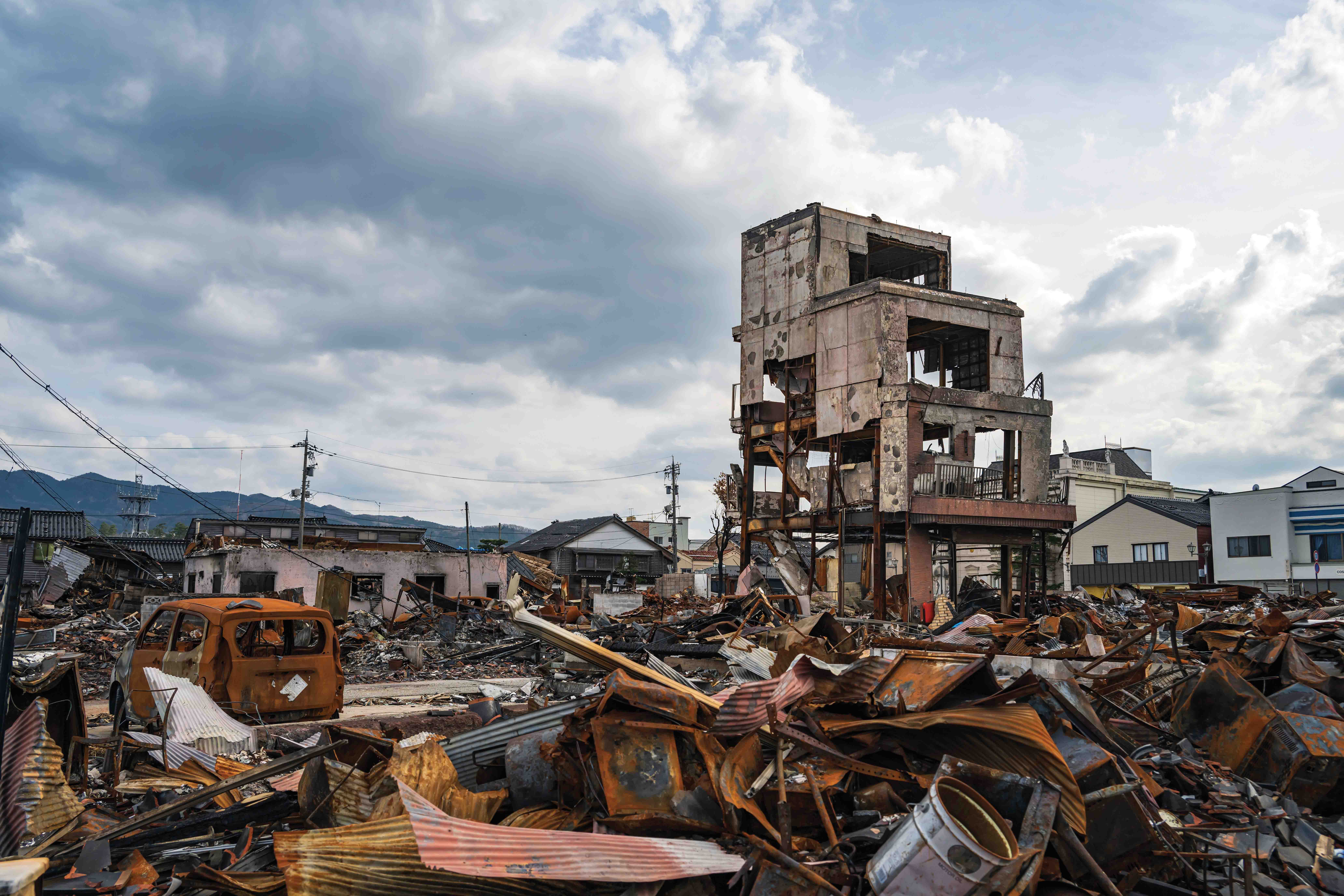 Destruction in a town.