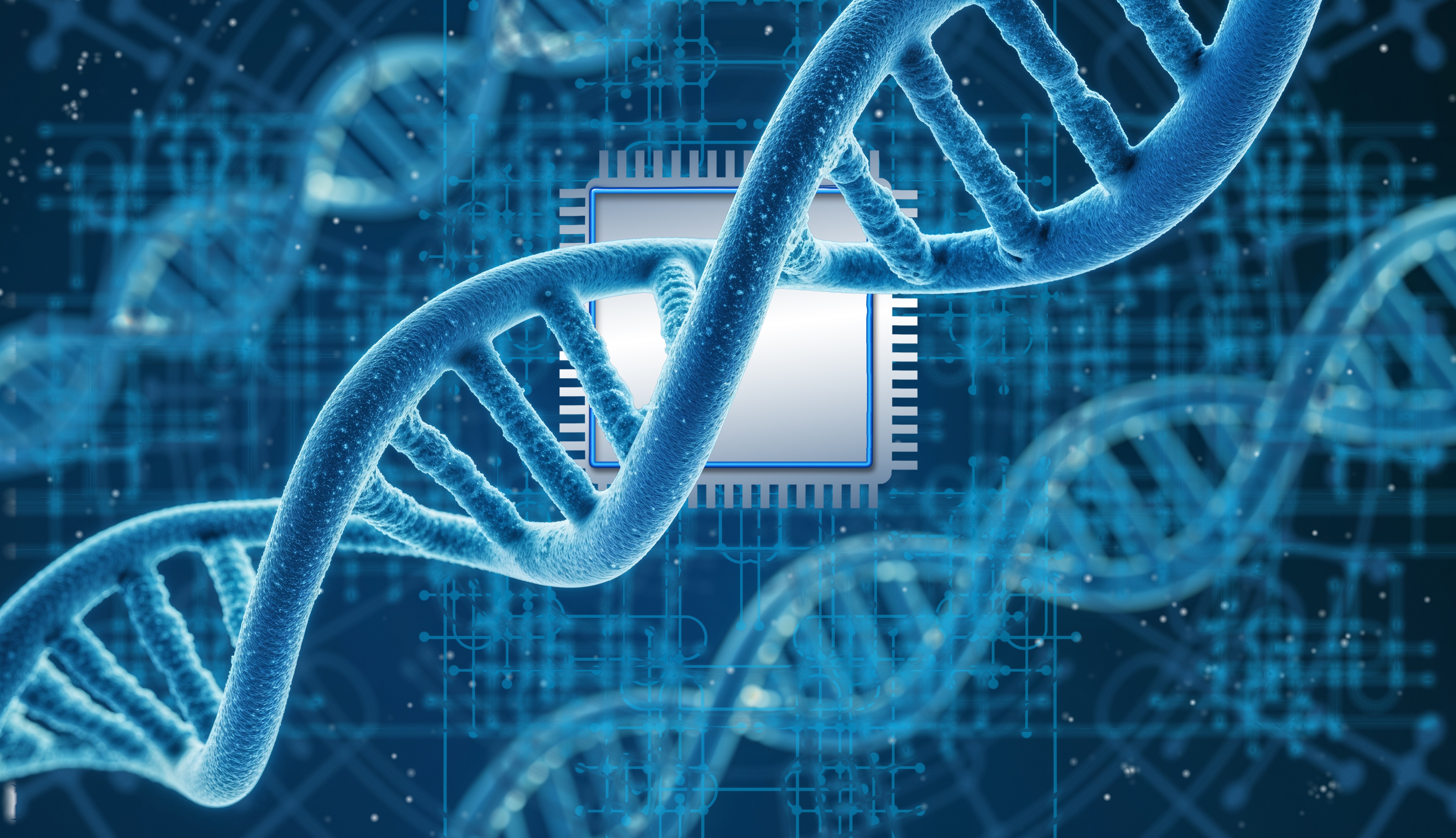 Stock image of DNA double helix and computer chip