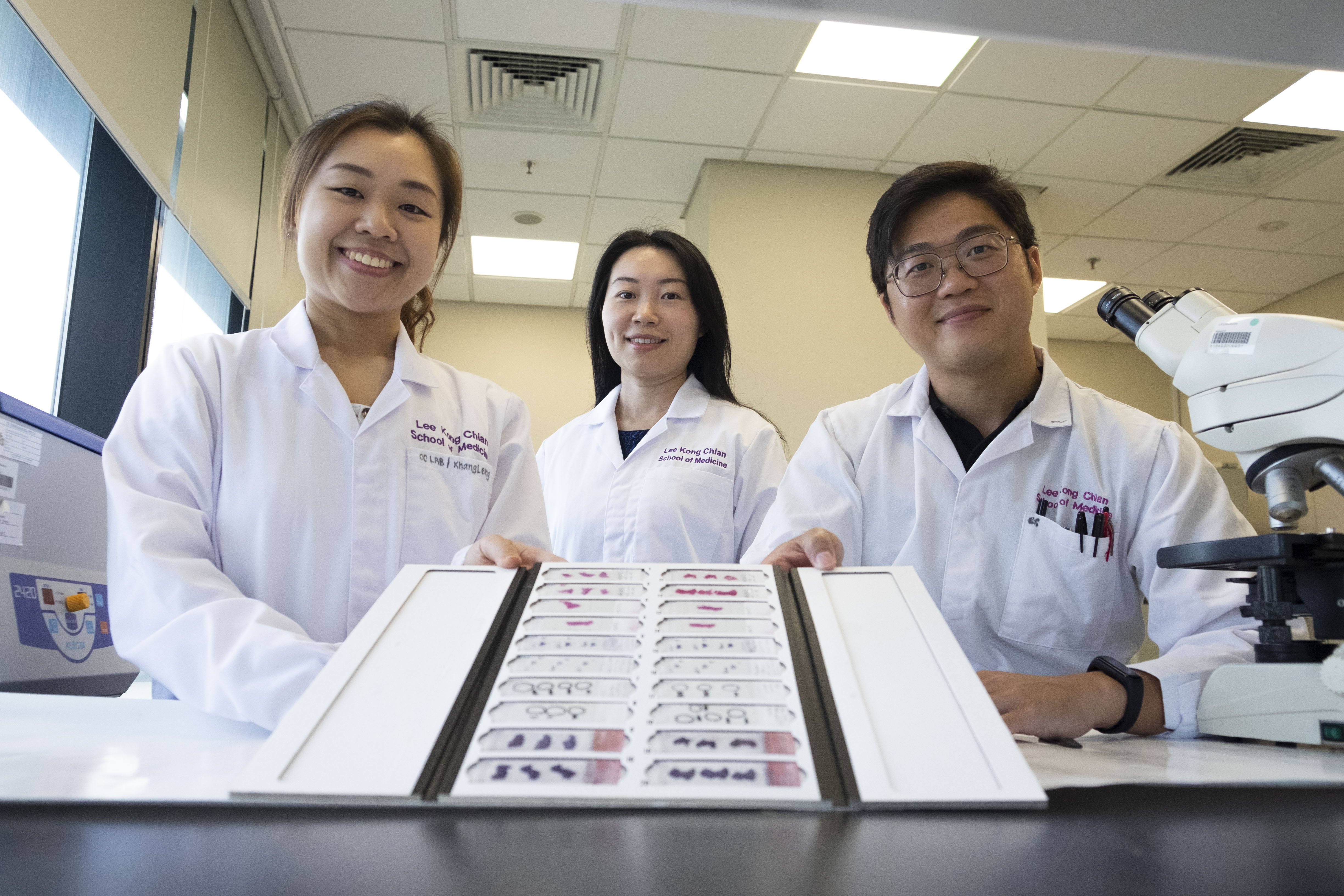 The lead researchers of the study, PhD student Lee Khang Leng, Nanyang Asst Prof Christine Cheung and research fellow Dr Ng Chun-yi