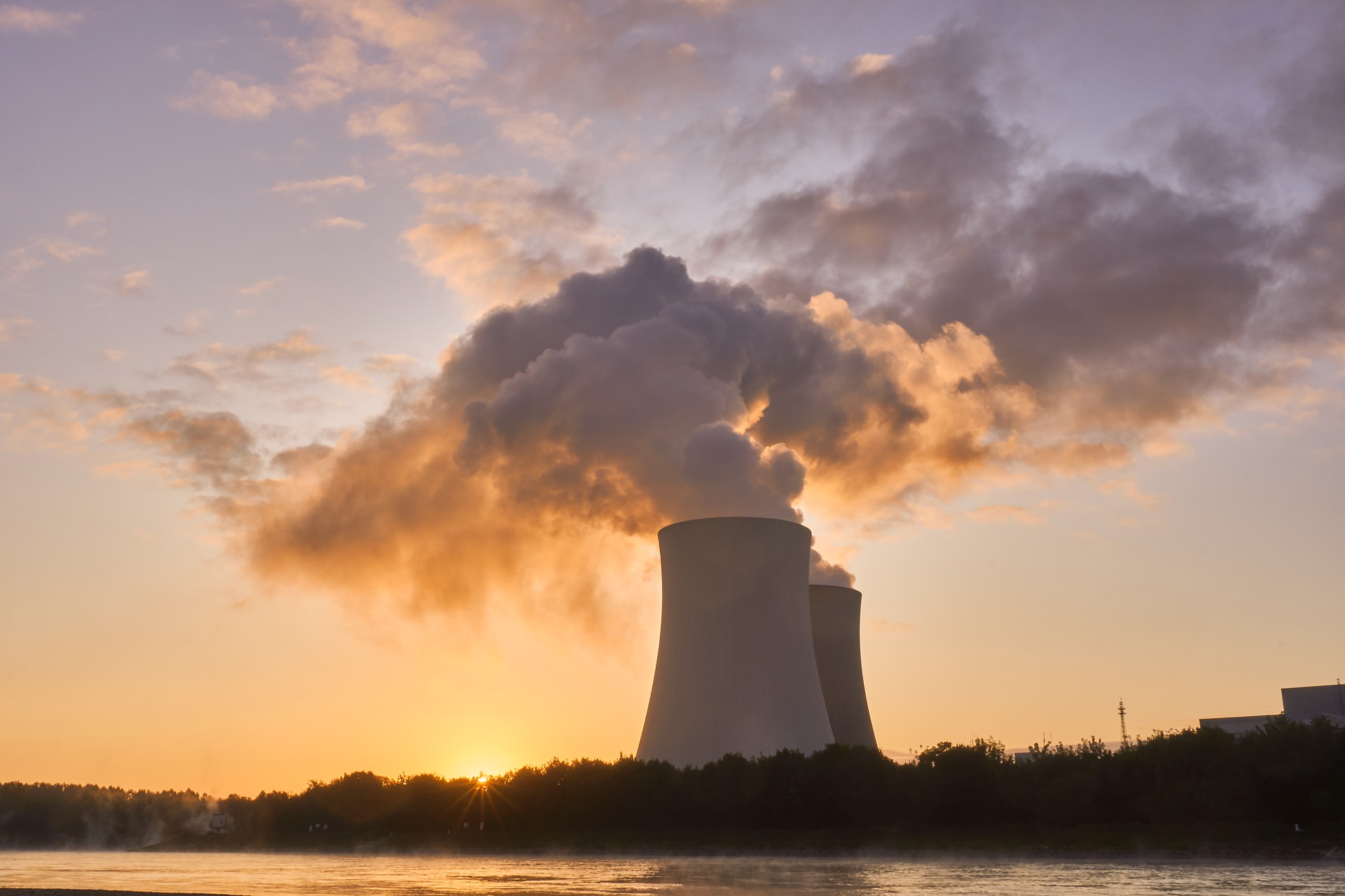 Nuclear power plant with smoke 