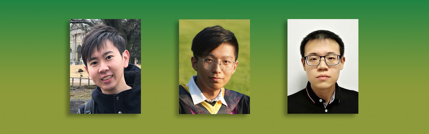 Photo of Google PhD Fellowship awardees - Mr Kelvin Chan, Mr Hong Fangzhou and Mr Wang Zheng.
