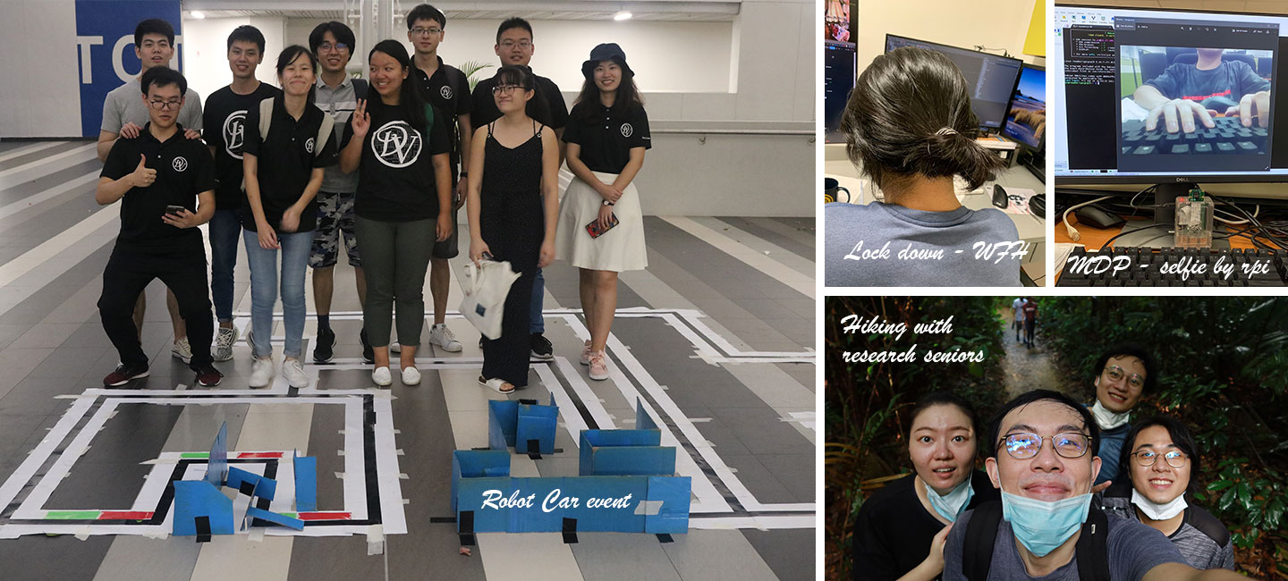Collage photos of awardee working on school projects and hiking with friends.