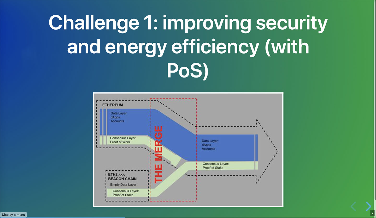 Screenshot of Challenge 1: improving security and energy efficiency (with PoS).