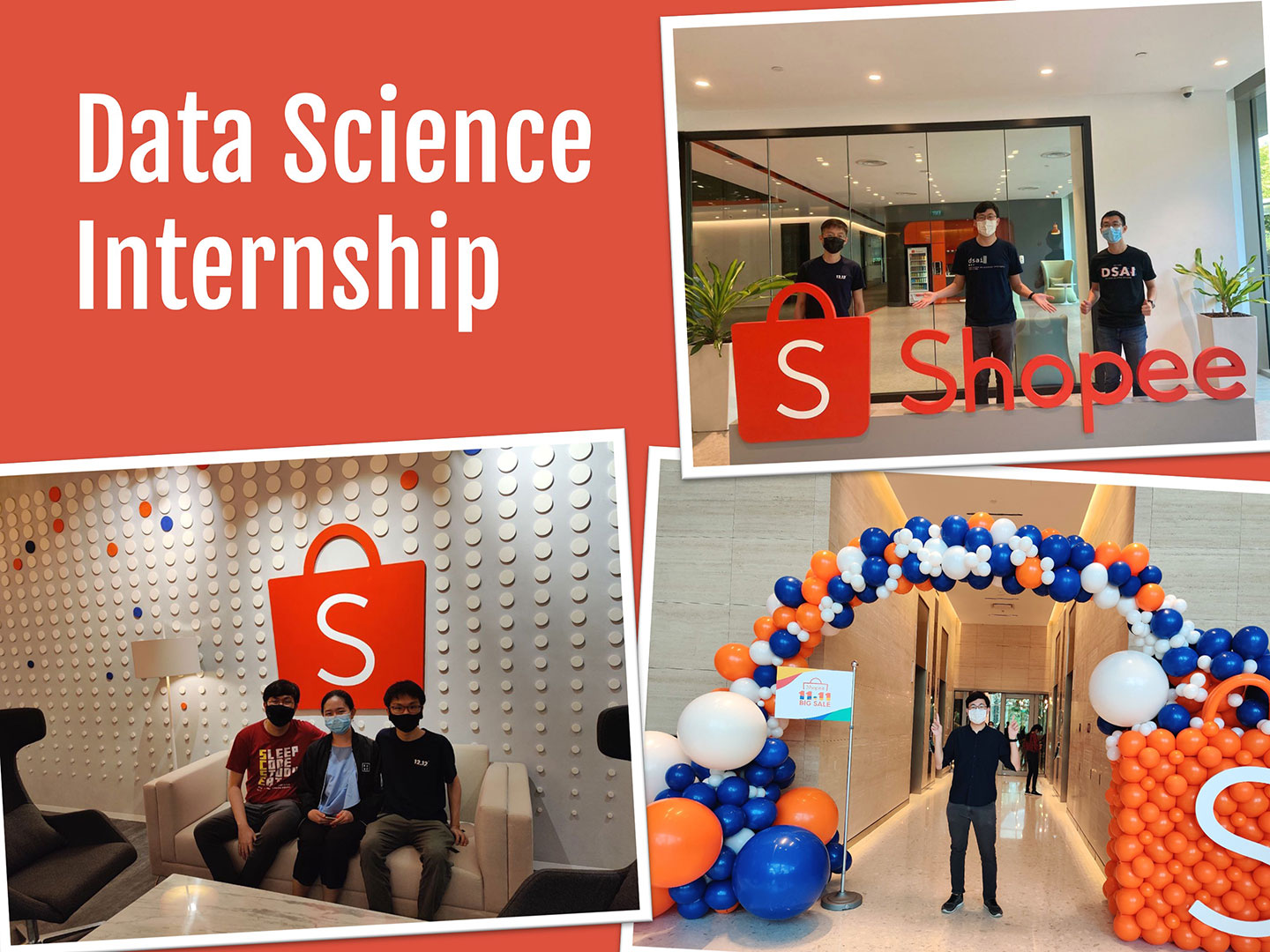 Photo collage of Vincent Ribli (DSAI, Year 4) doing his internship at Shopee.