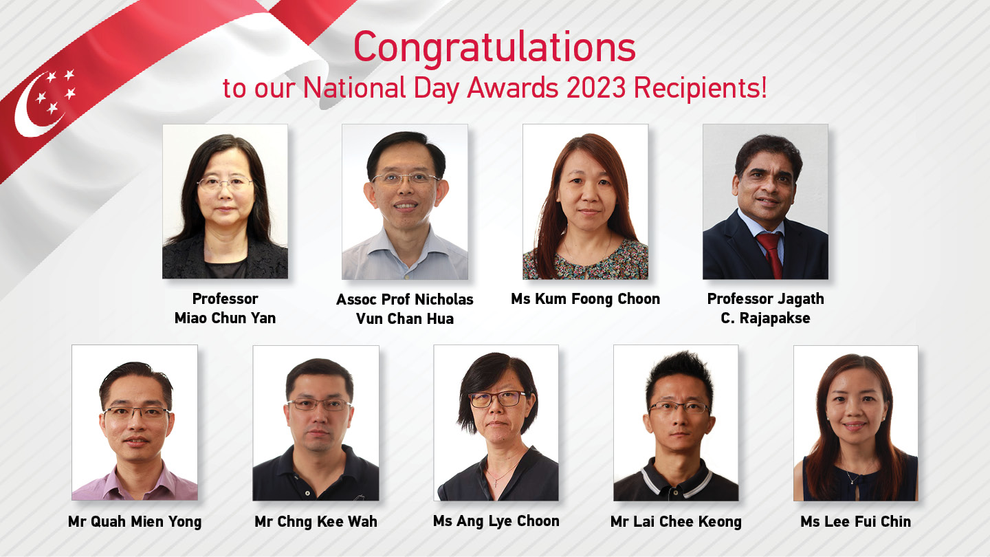 National Day Awards Banner with passport size photo of 9 awardees.