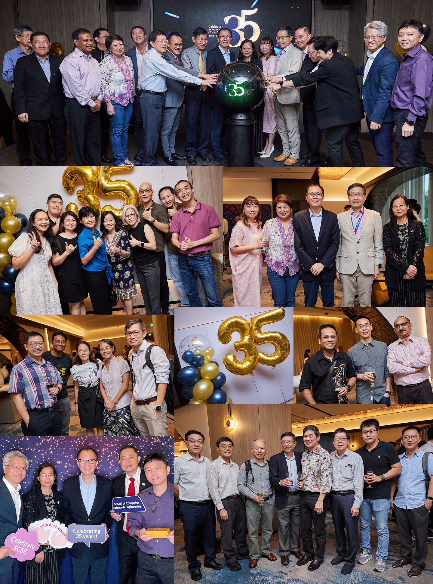 Collage photos of an anniversary dinner.