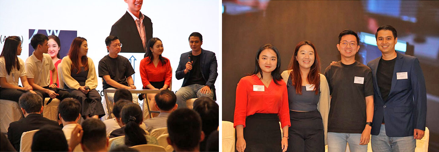 Photo of SCSE Alumni sharing their experiences on stage.