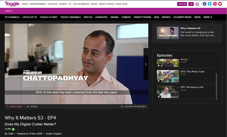 In an interview with Channel News Asia (CNA), SCSE’s Assoc Prof Anupam Chattopadhyay shares information about the implications of digital clutter. 