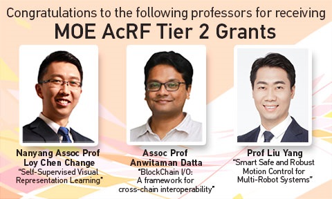 Congratulations to SCSE Professors, Nanyang Associate Professor Loy Chen Change, Associate Professor Anwitaman Datta and Professor Liu Yang.