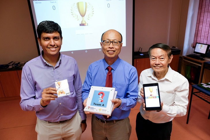(From Left), Principal of Fernvale Gardens School (Mr Gerard Vaz), Principal Investigator of the i-Tile project (A/P Goh Wooi Boon), Chairman of Temasek Foundation Innovates (Prof Leo Tan).