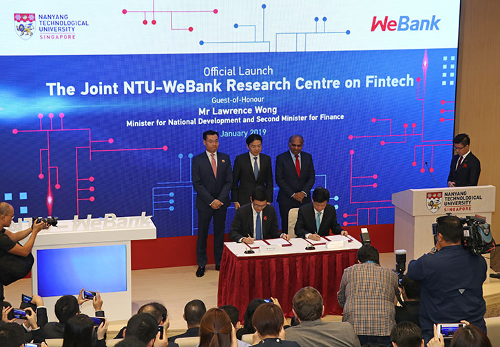 The official opening of the joint NTU-WeBank Research Centre on FinTech took place on 31st January 2019, attended by guest of honour Mr Lawrence Wong, Minister for National development and Second Minister for Finance.