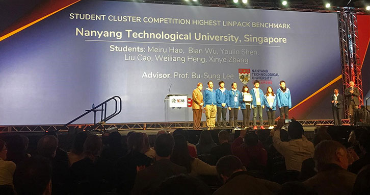 The SCSE NTU team, once again proved their capability by securing the Highest LinPACK award at the recent student cluster competition in SuperComputing 2018 (SC18).
