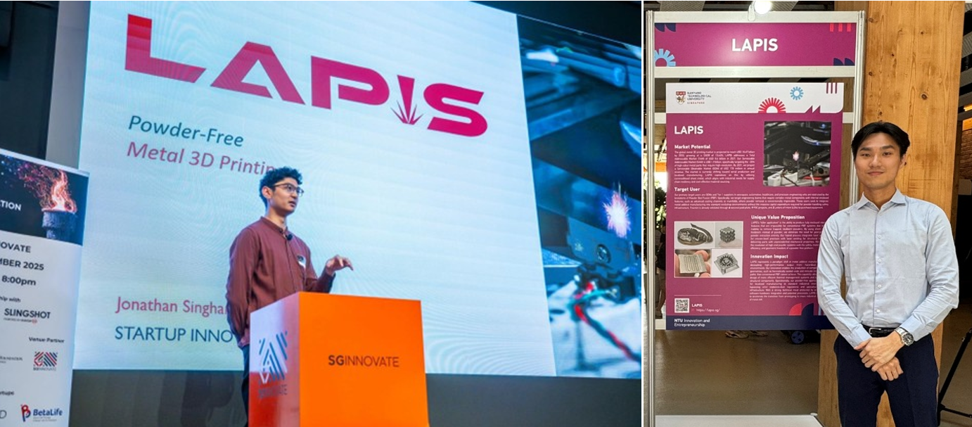 (left) LAPIS at showcasing their technology at SGInnovate Start Up Innovation Pitch by Jonathan Singham, Co-Founder of LAPIS. (right) LAPIS exhibit at NTU x UOB Innovation Hub Launch event by Simon Goh, Co-Founder of LAPIS.