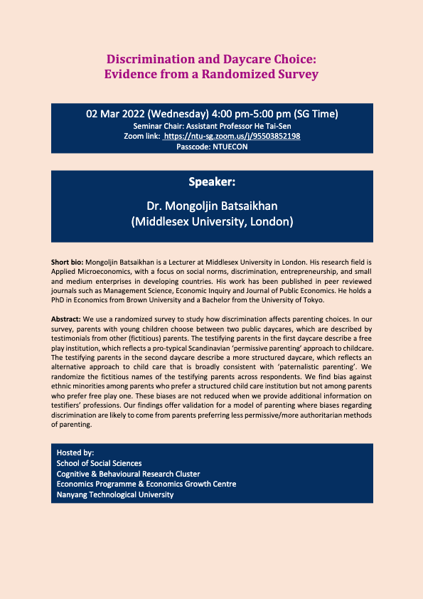 cognitive and behavioural research, discrimination, daycare