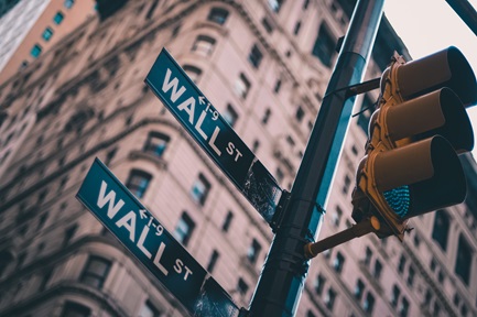 Road signs of Wall St in New York, USA