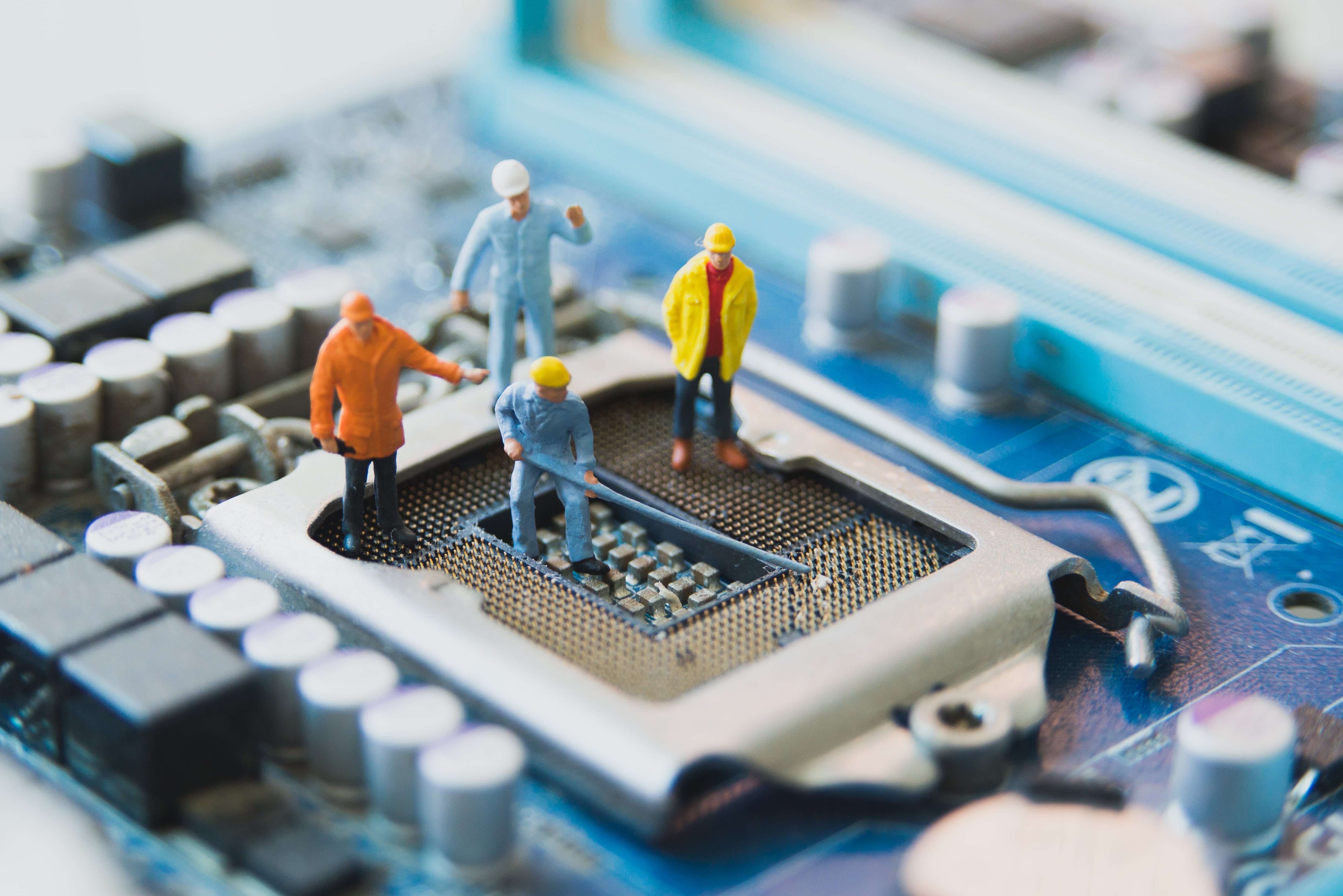 Miniature figures fixing the circuit board.