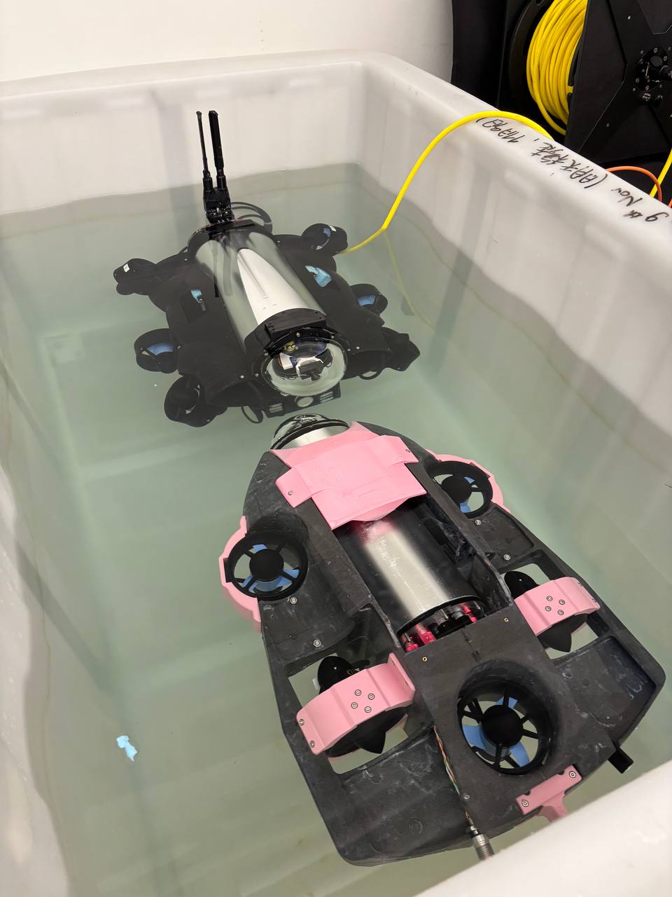 NTU Mecatron AUV Lucy and Kevin at Dyson-NTU Studio