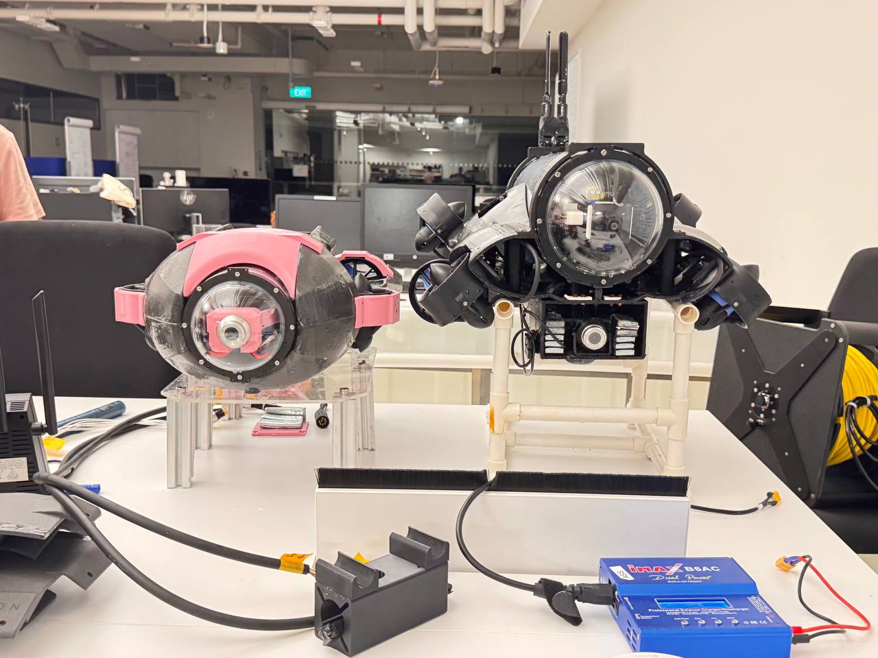 NTU College of Engineering (CoE) Mecatron's AUVs Lucy and Kevin side by side