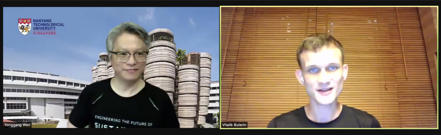 Prof Wen Yonggang and Vitalik Buterin in a virtual meeting