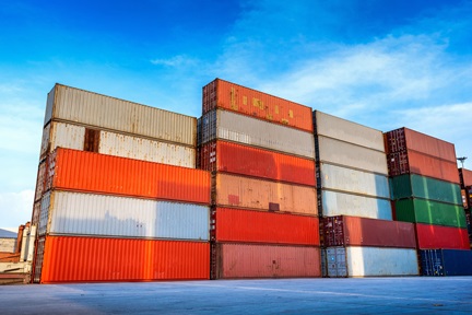 Shipping containers stacked