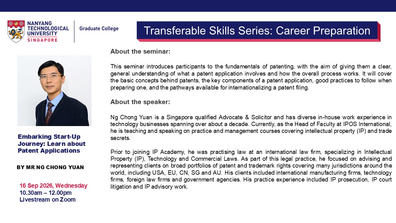 Embarking Start Up Journey: Learn about Patent Applications by Mr Ng Chong Yuan