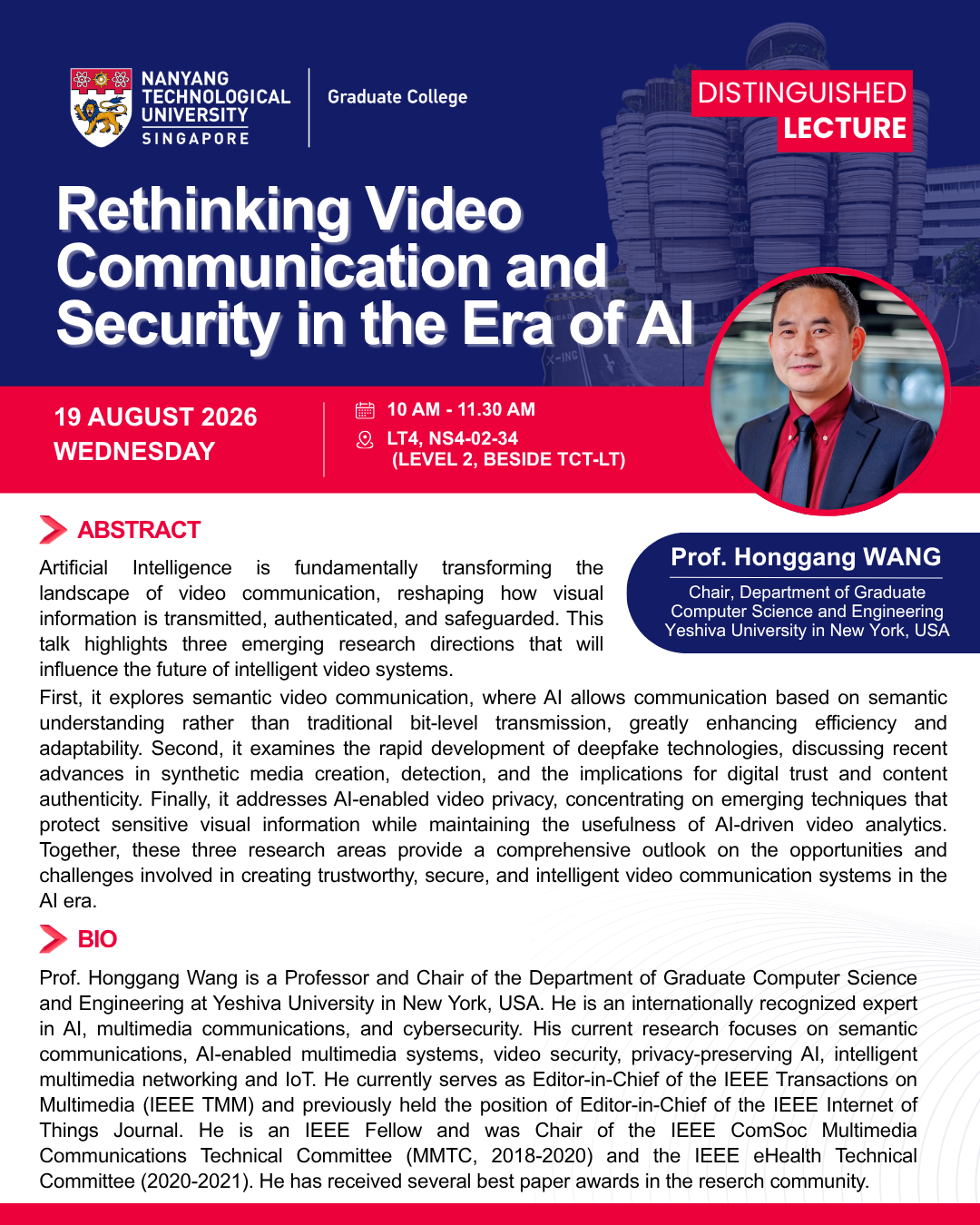 Distinguished Lecture by Prof Honggang Wang
