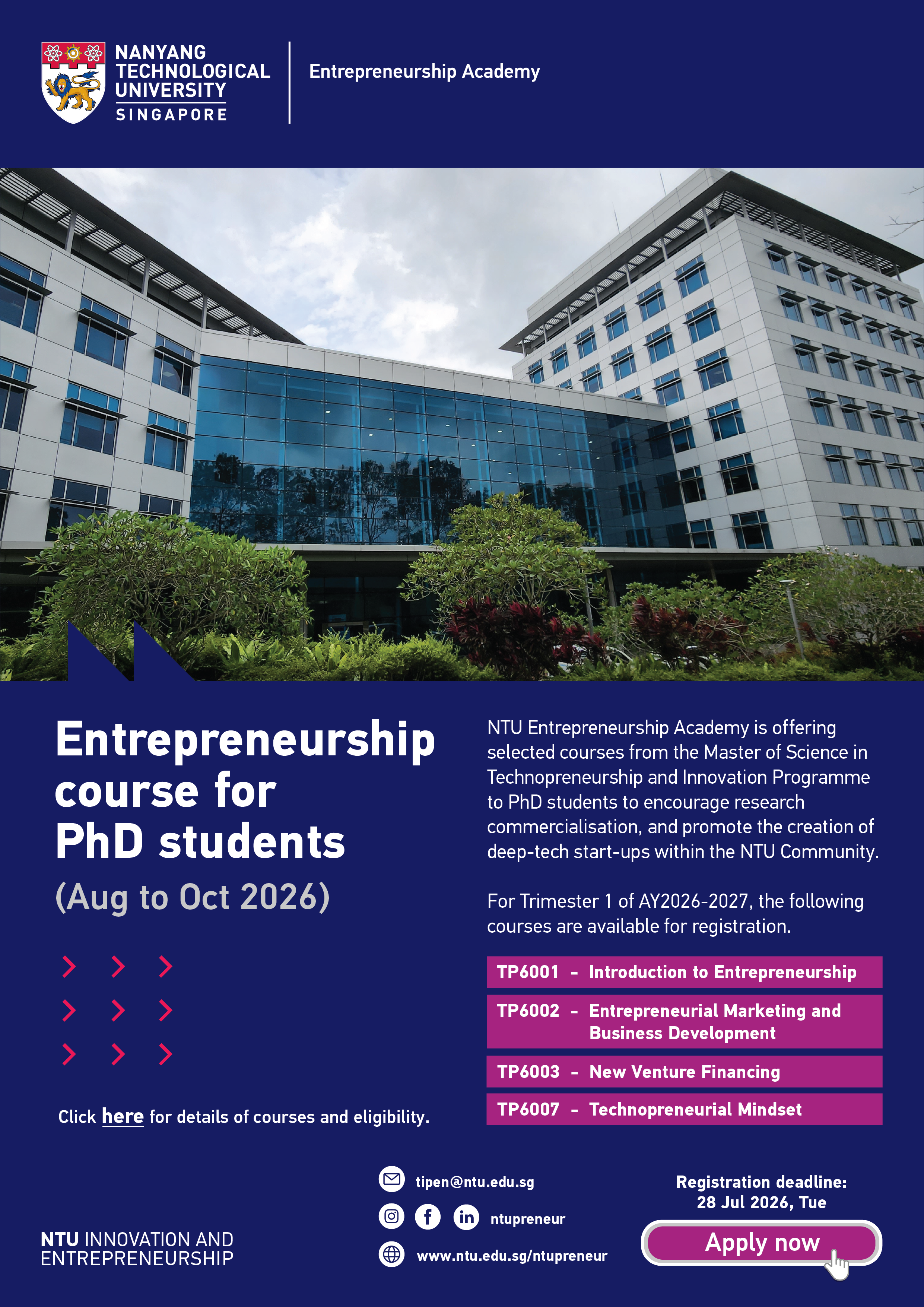 Entreprenurship Course for PhD Students (Aug to Oct 2026)