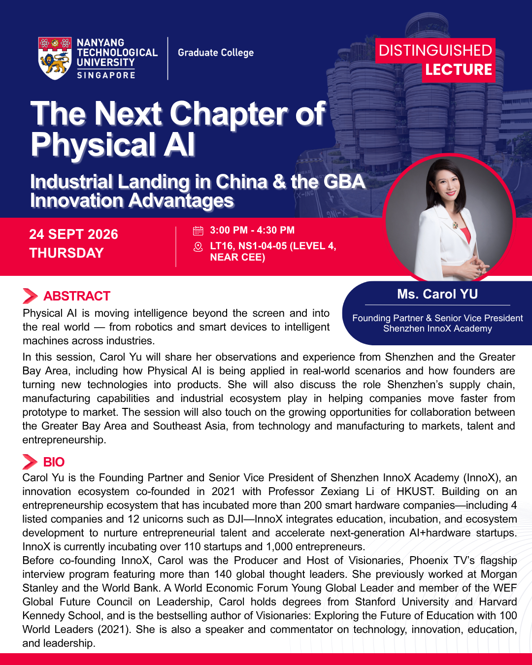 GC Distinguished Lecture- Ms. Carol YU