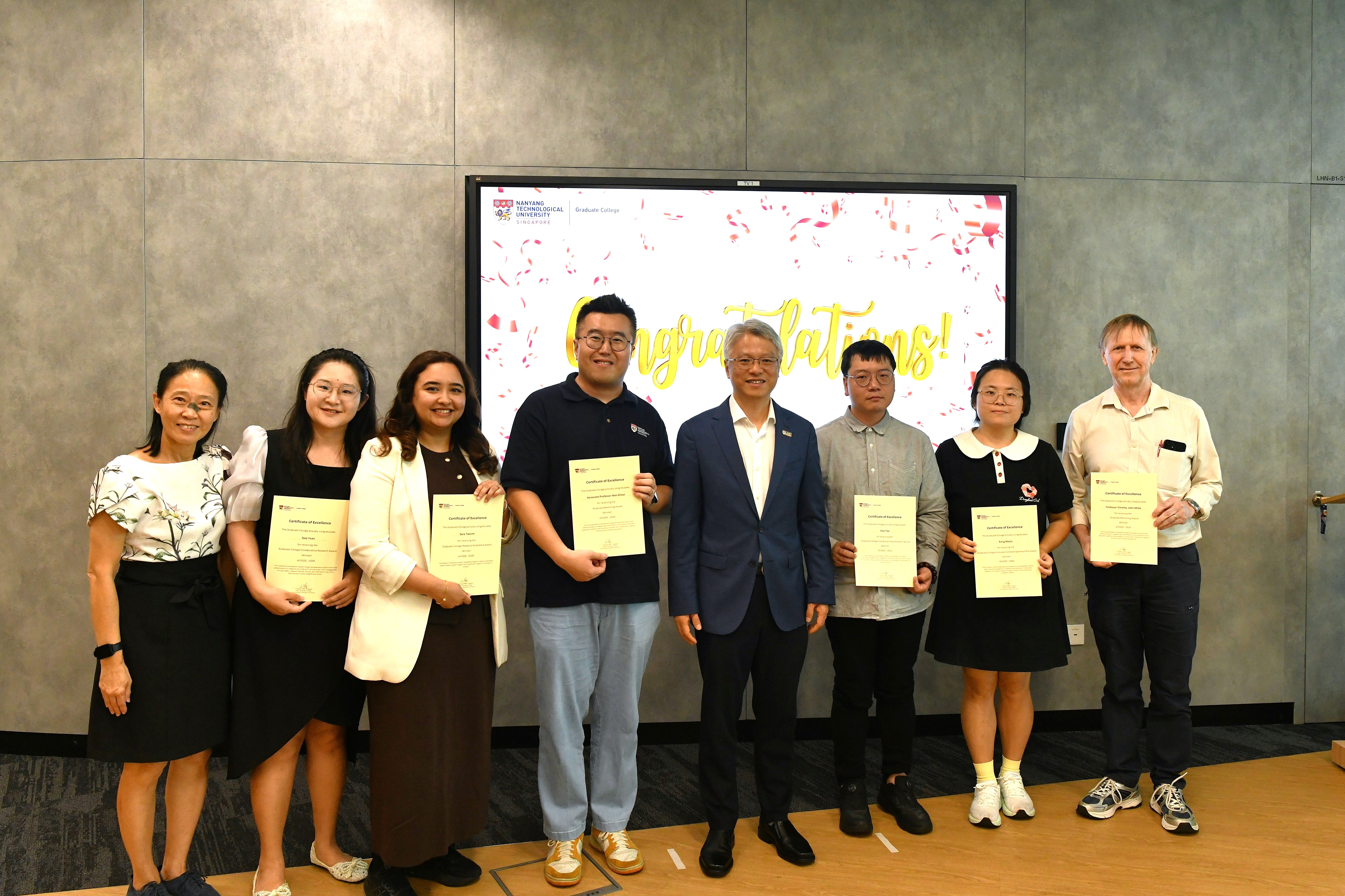 GCA Ceremony Winners with Dean of Graduate College, Prof. Wen Yonggang