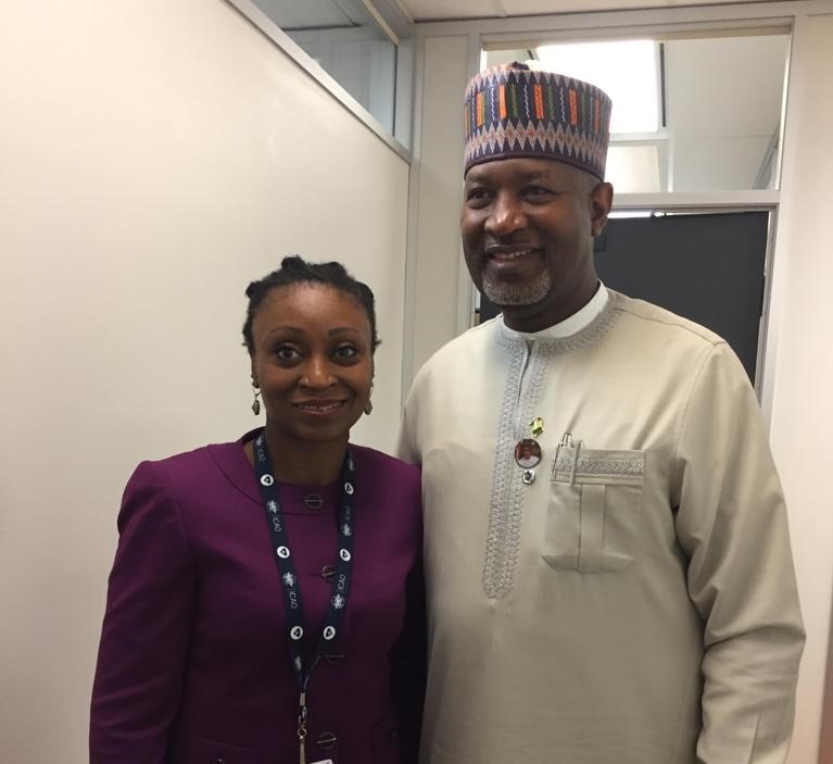 Adefunke with Nigeria’s Minister of Aviation at the International Civil Aviation Organisation Assembly in Montreal in September 2019