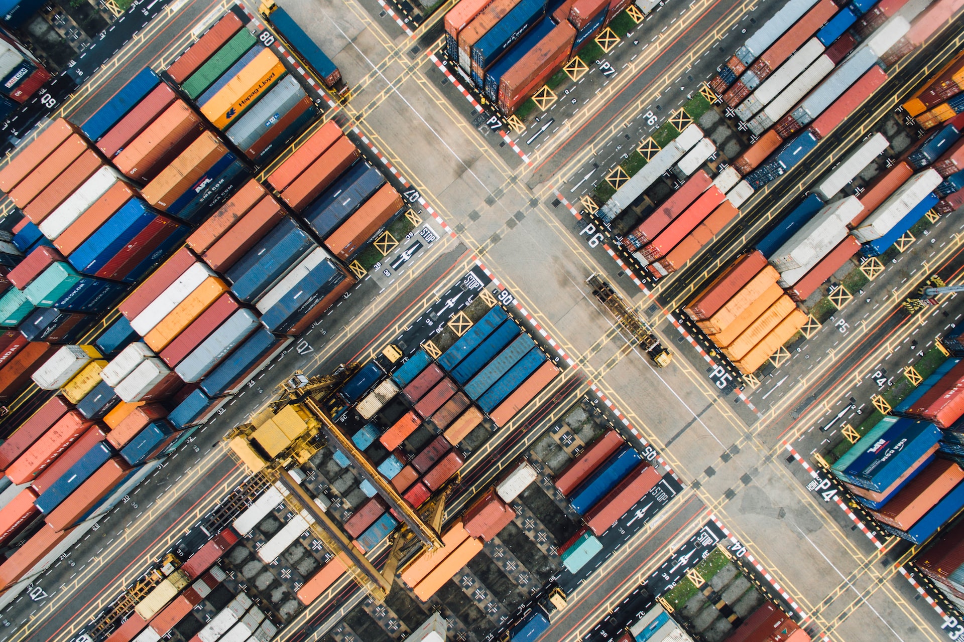 aerial view of containers