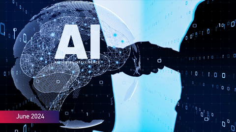 Shadow of two people shaking hands in the background with the words Artificial Intelligence on the image with June 2024 text on bottom left
