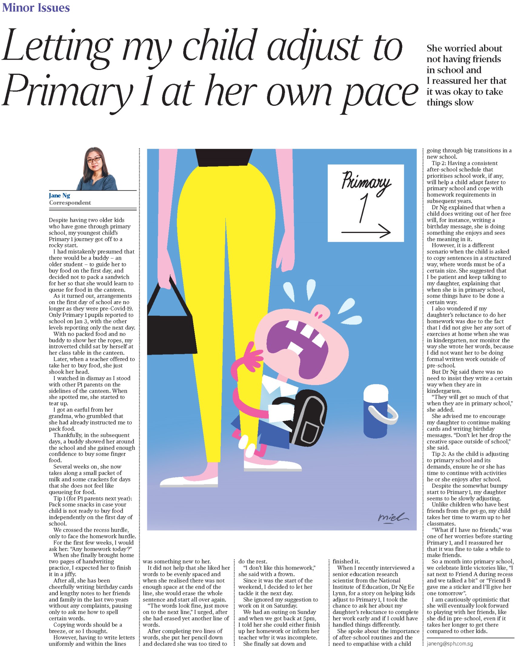 20230206 Letting my child adjust to Primary 1 at her own pace